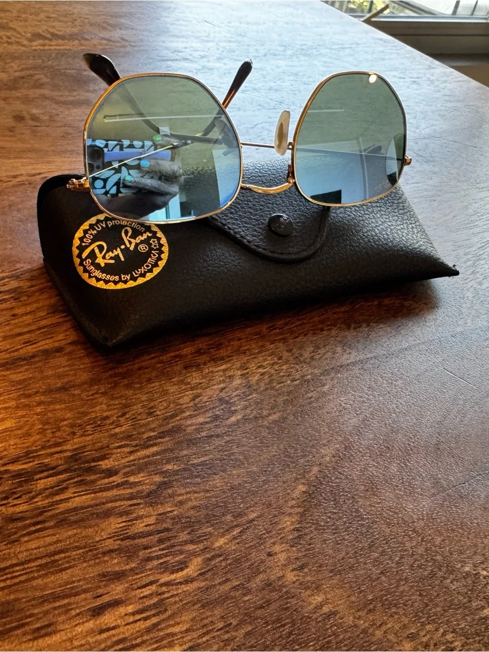 Ray-Ban Gold Frame Sunglasses with Blue Lenses